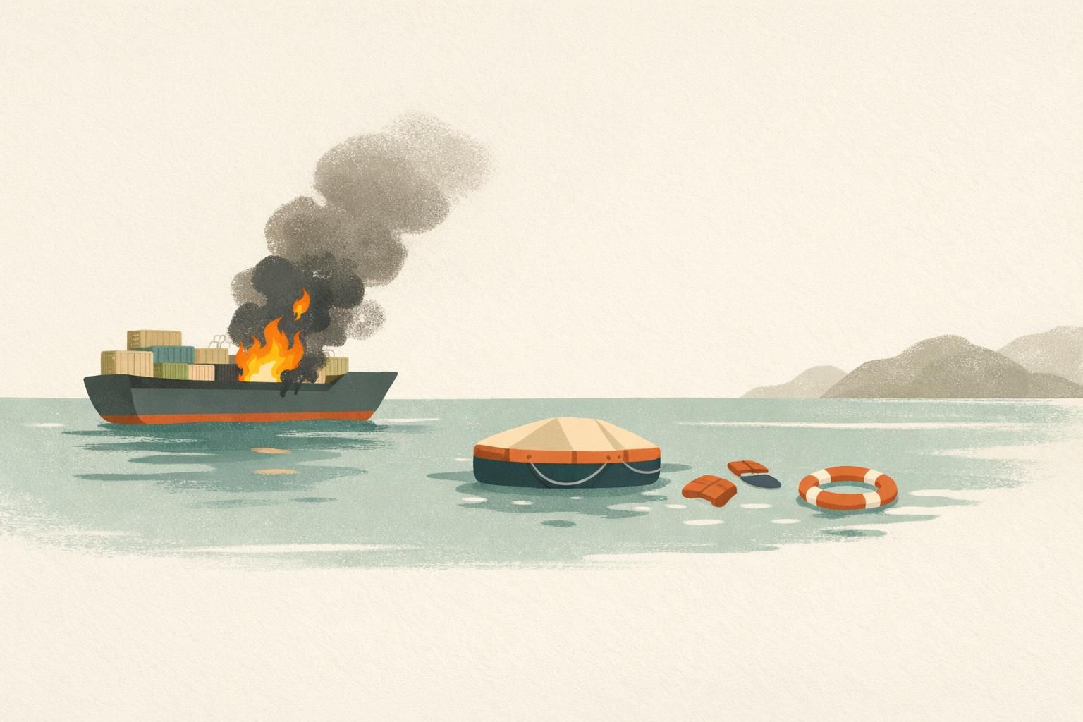 AI-generated conceptual illustration: Strike on vessel in Hormuz kills one