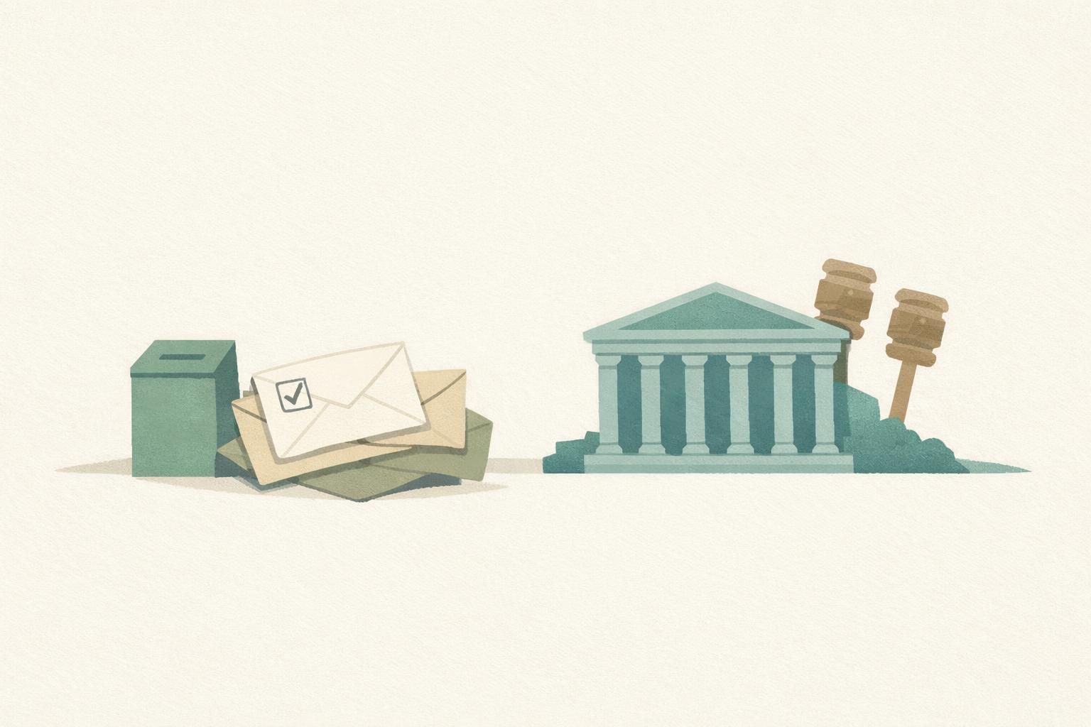AI-generated conceptual illustration: Supreme Court keeps mail-ballot rules unchanged