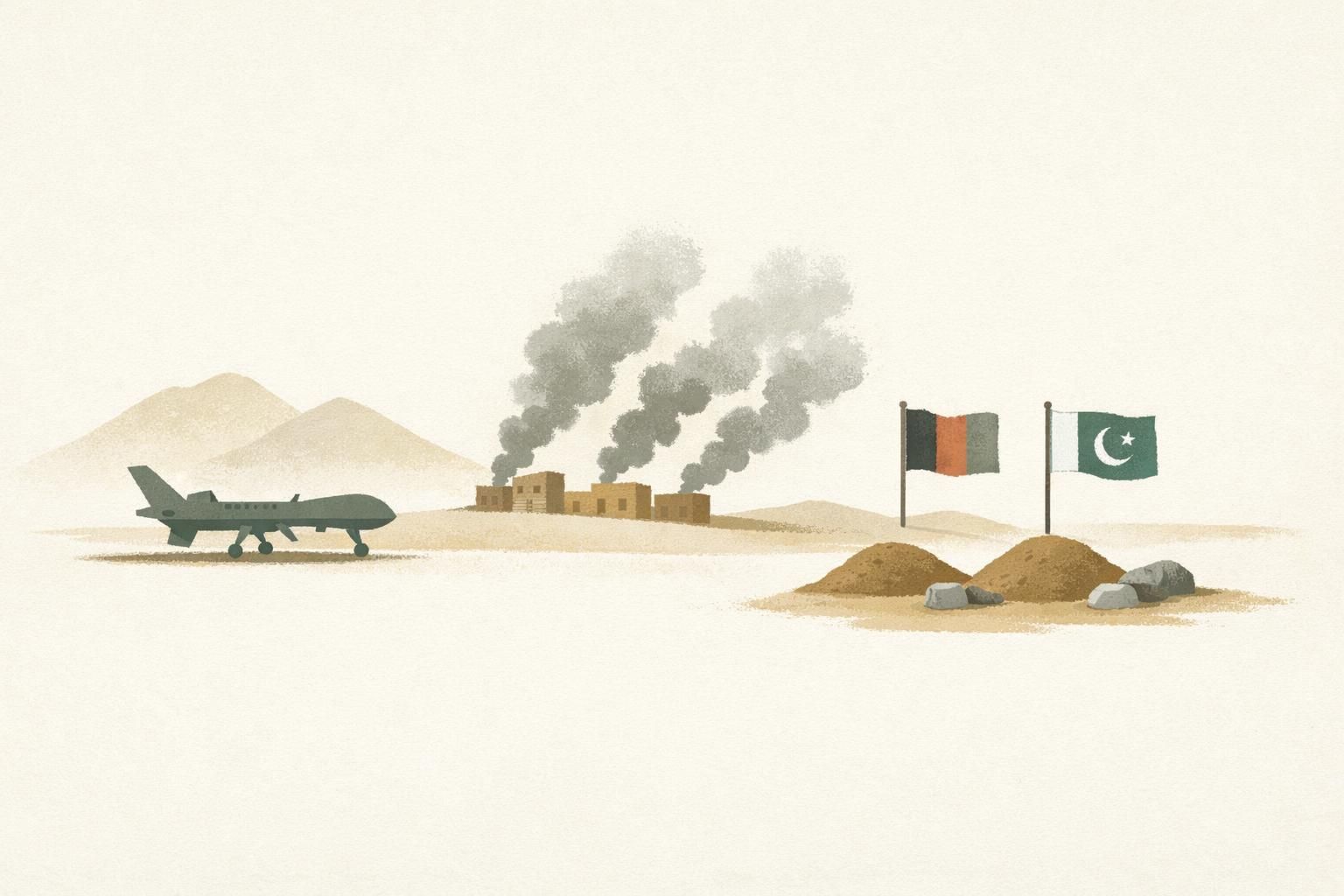 AI-generated conceptual illustration: Pakistan strikes 10 sites in Afghanistan