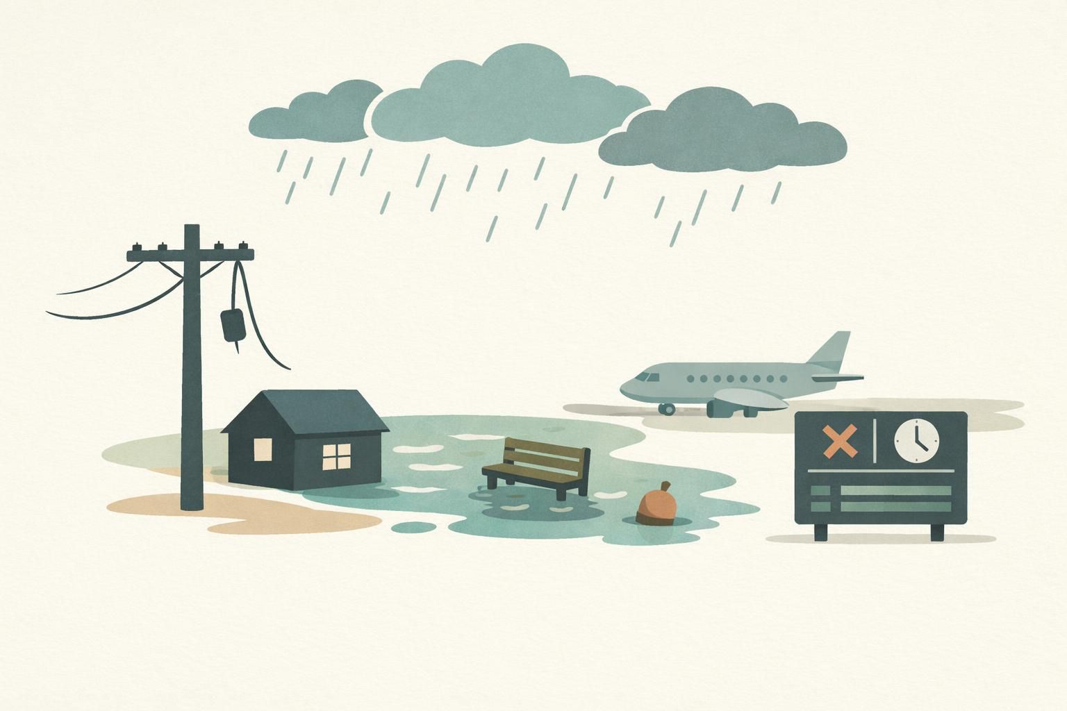 AI-generated conceptual illustration: Nor’easter cuts power, disrupts Northeast flights