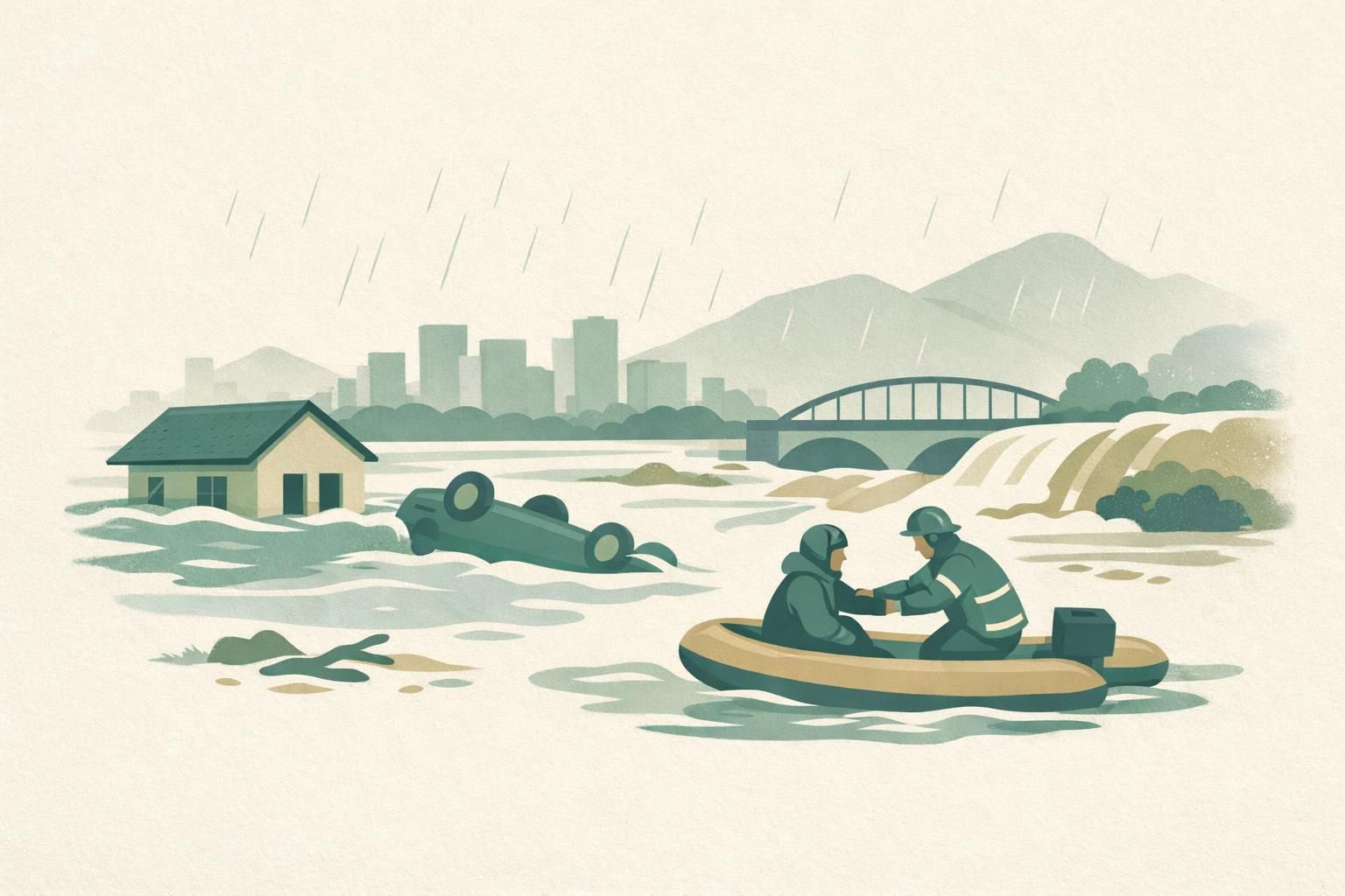 AI-generated conceptual illustration: Santiago floods prompt over 1,000 evacuations