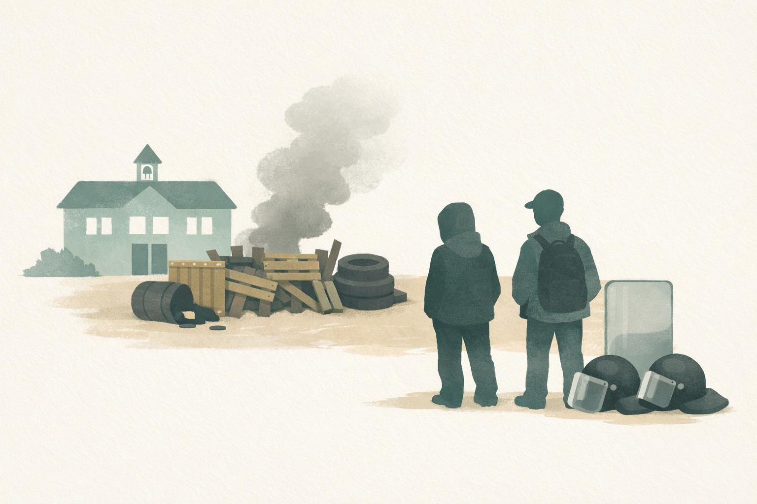 AI-generated conceptual illustration: French protests close or disrupt 375 schools