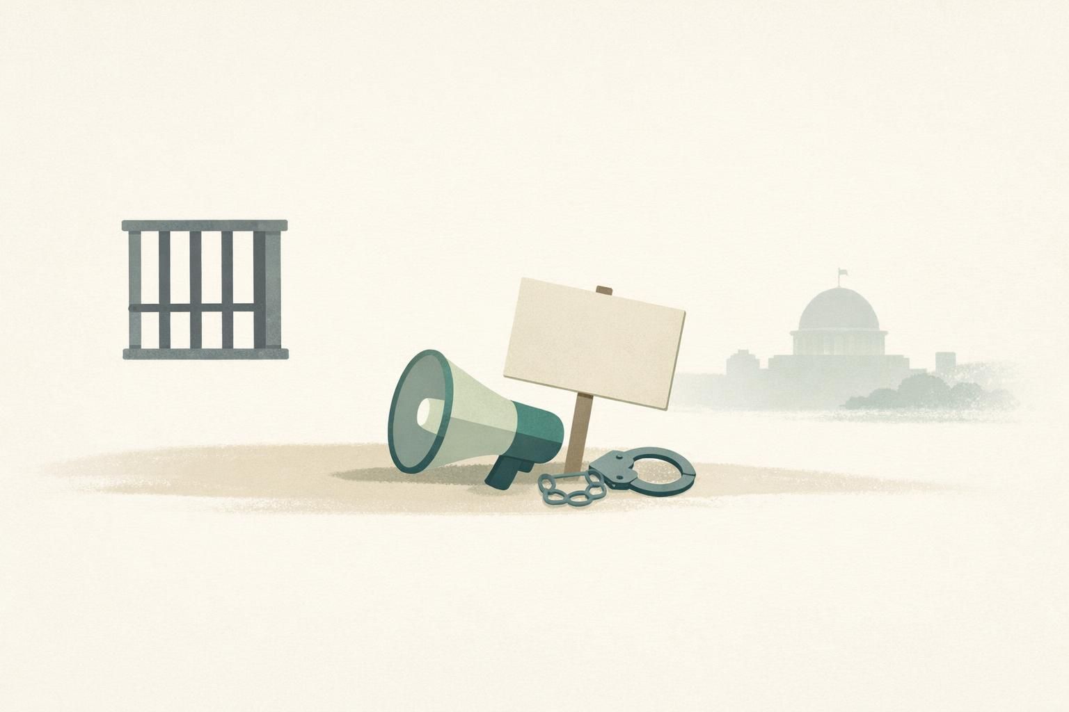 AI-generated conceptual illustration: India detains thousands before election protest
