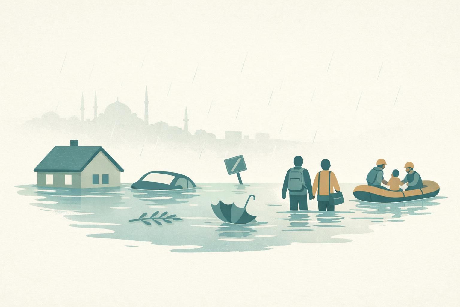 AI-generated conceptual illustration: Istanbul floods kill three, force evacuations