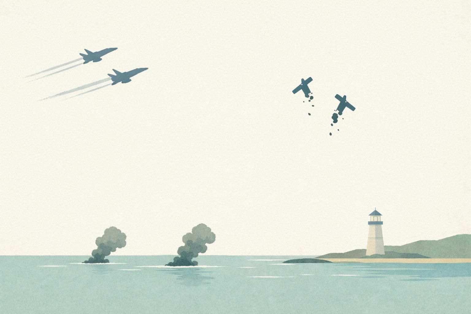 AI-generated conceptual illustration: Romanian jets shoot down two attack drones