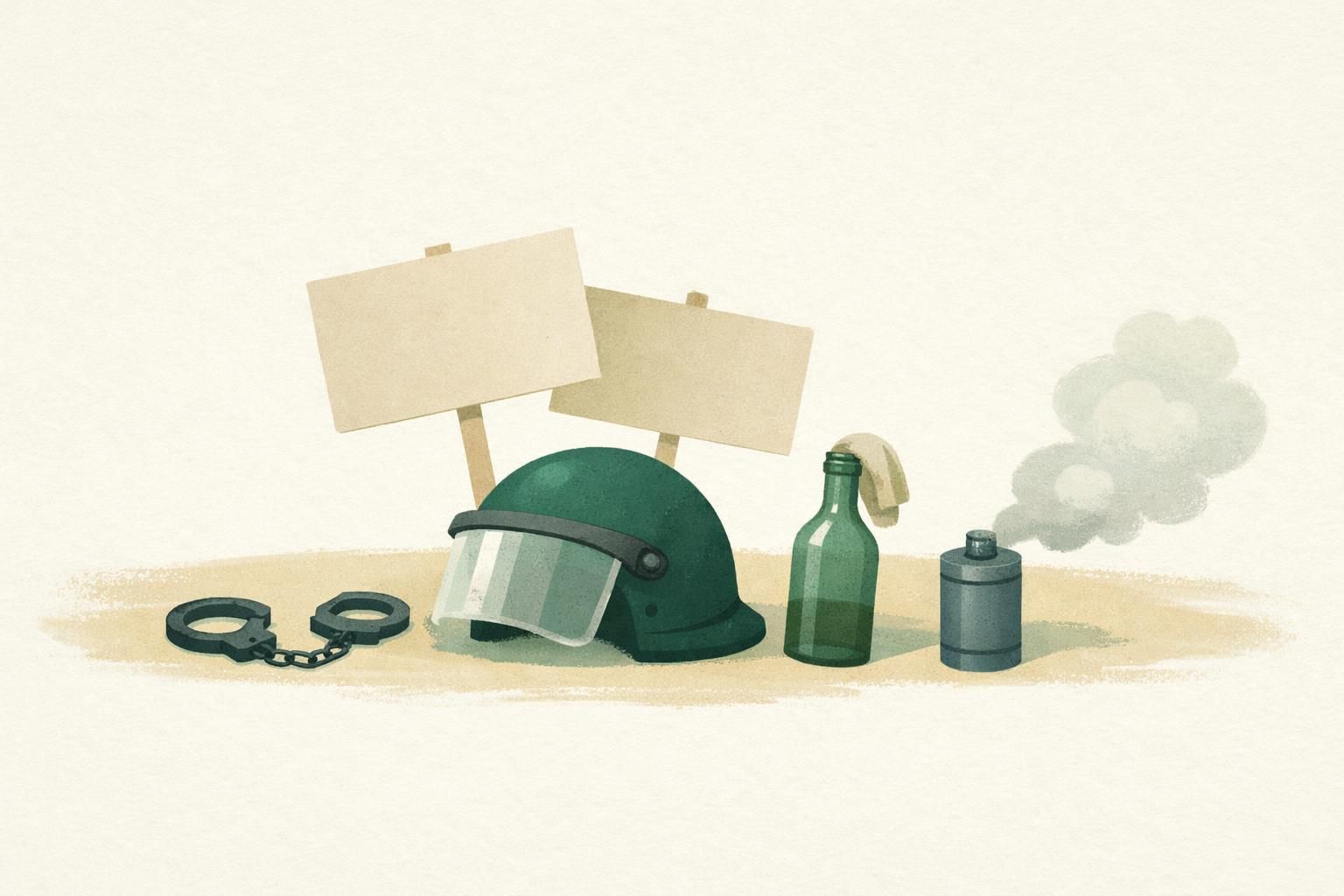 AI-generated conceptual illustration: French protest arrests rise to 2,400