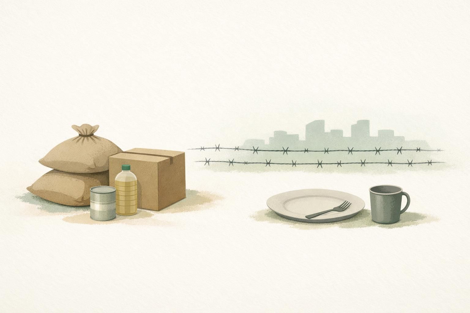 AI-generated conceptual illustration: WFP drops 500,000 people from Gaza aid