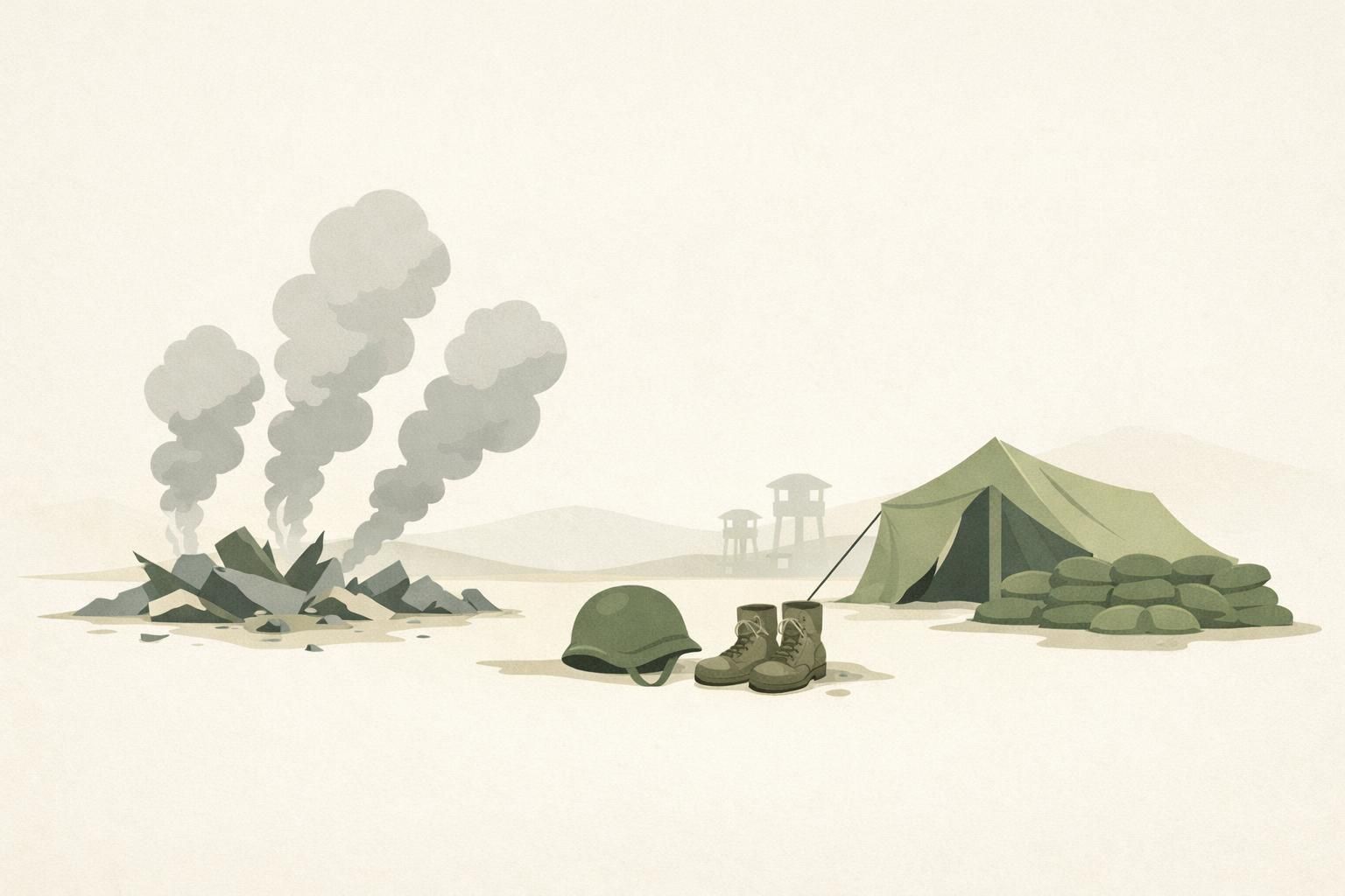 AI-generated conceptual illustration: Houthi attack kills 58 at Yemen camp