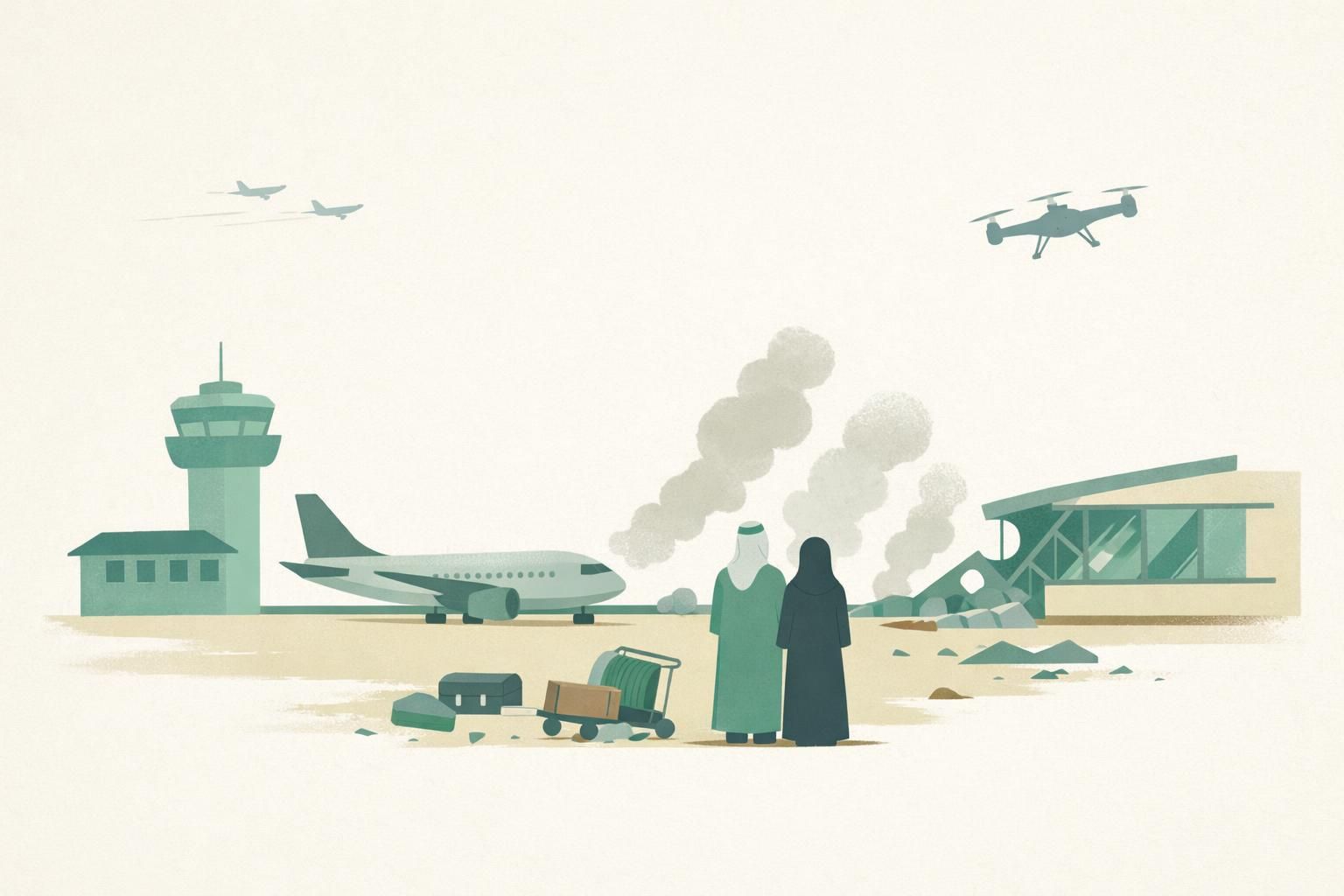 AI-generated conceptual illustration: Attack on Saudi airport kills one