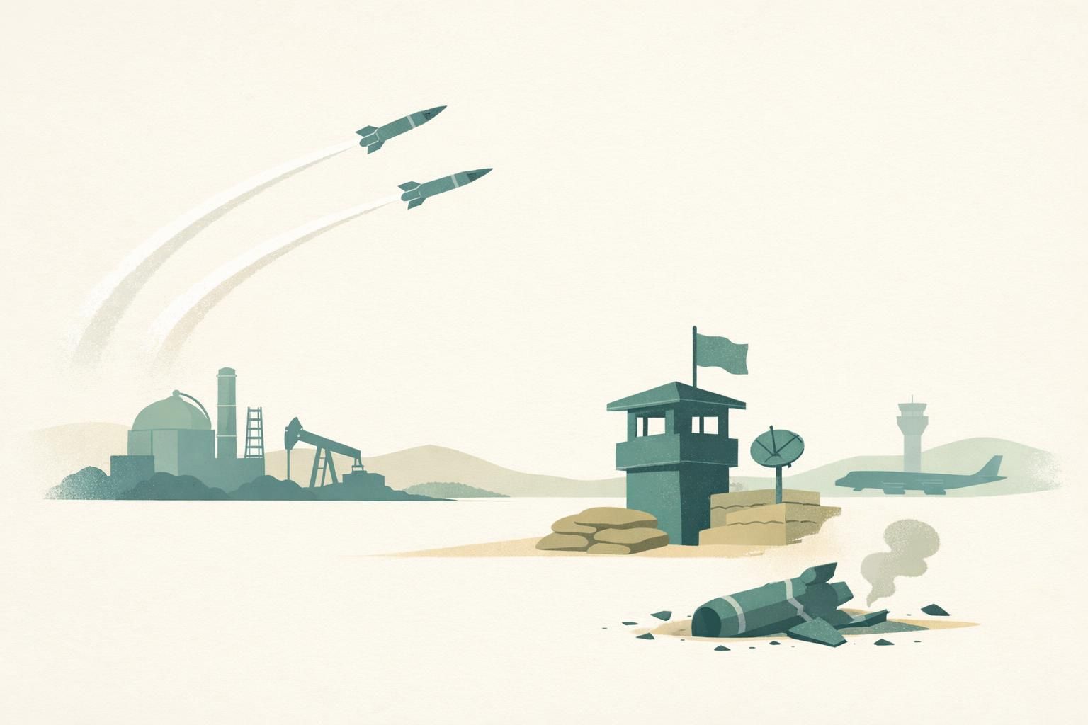 AI-generated conceptual illustration: Houthis fire missiles toward Saudi Arabia and Aden